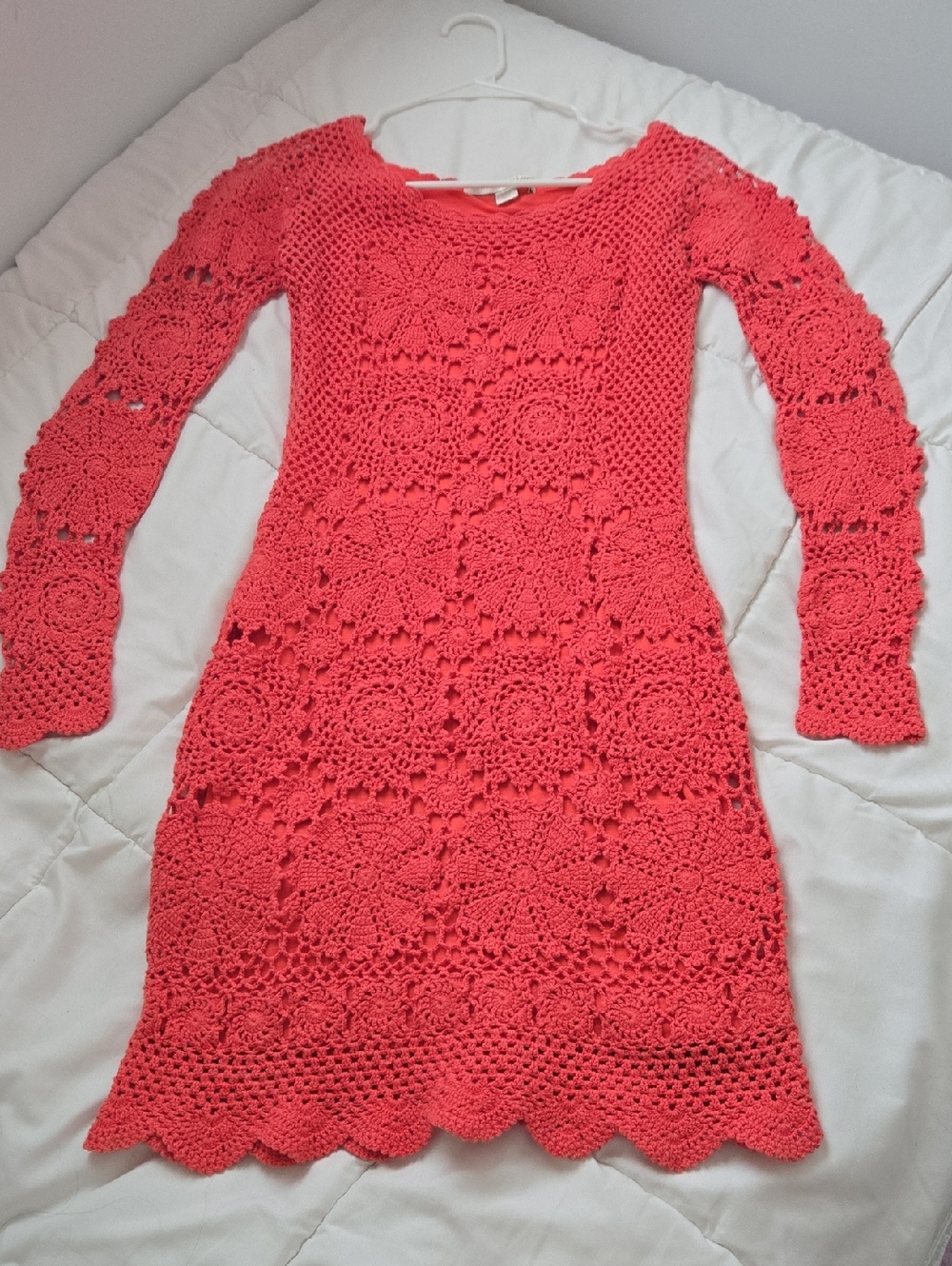 Boston Proper Coral Crochet Knit Long Sleeve Dress Sz. S